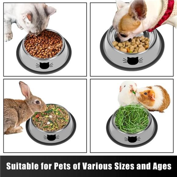 2 Pcs Non-Slip Stainless Steel Small Cat Food Bowls - Unbreakable, 7 Oz, - Picture 5 of 6